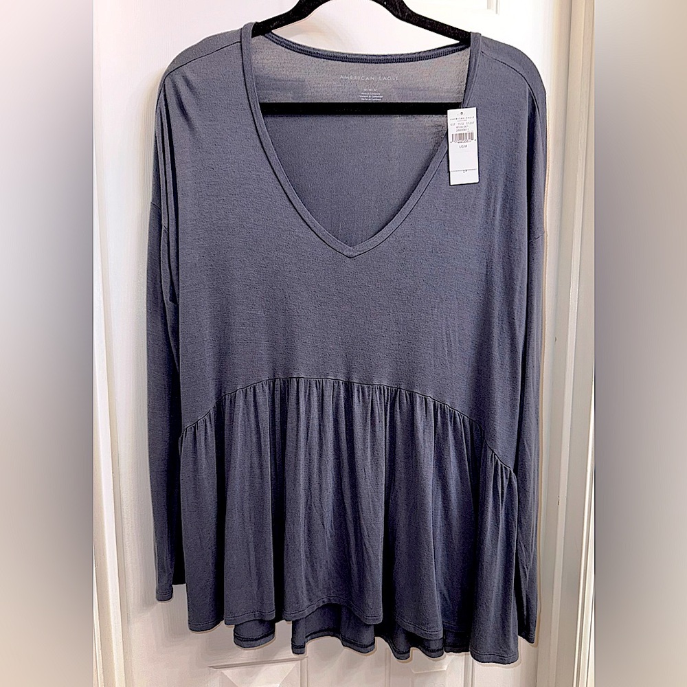 NEW! American Eagle Outfitters Women’s Oversize Gray Long Sleeve Top 95% Viscose